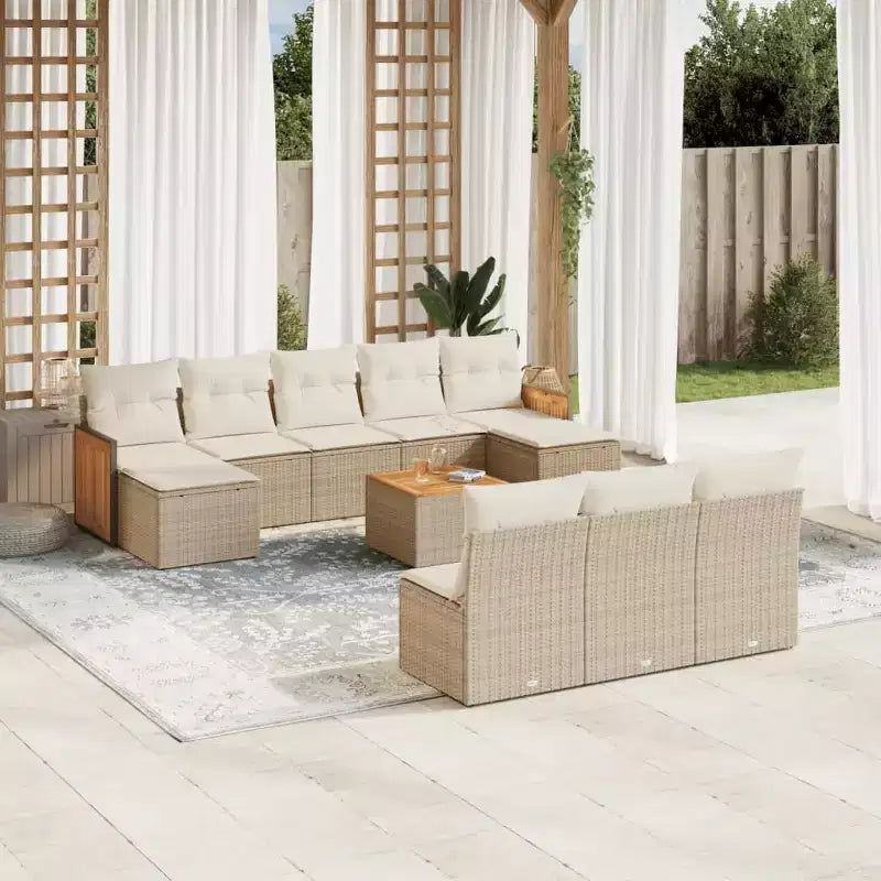 vidaXL Patio Sofa Set with Cushions Outdoor Furniture 11 Piece Poly Rattan