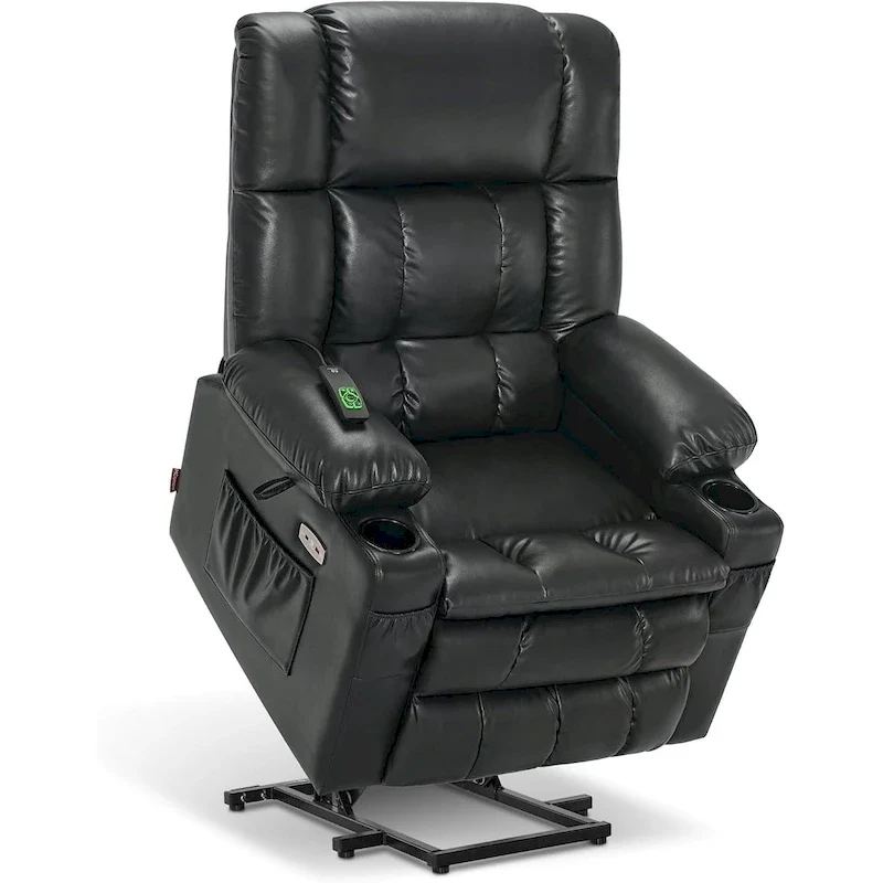 Dual Motor Power Lift Recliner Chair with Massage & Heat, Faux Leather, 1-Person �� Black / Grey / Cream White / Dark Brown