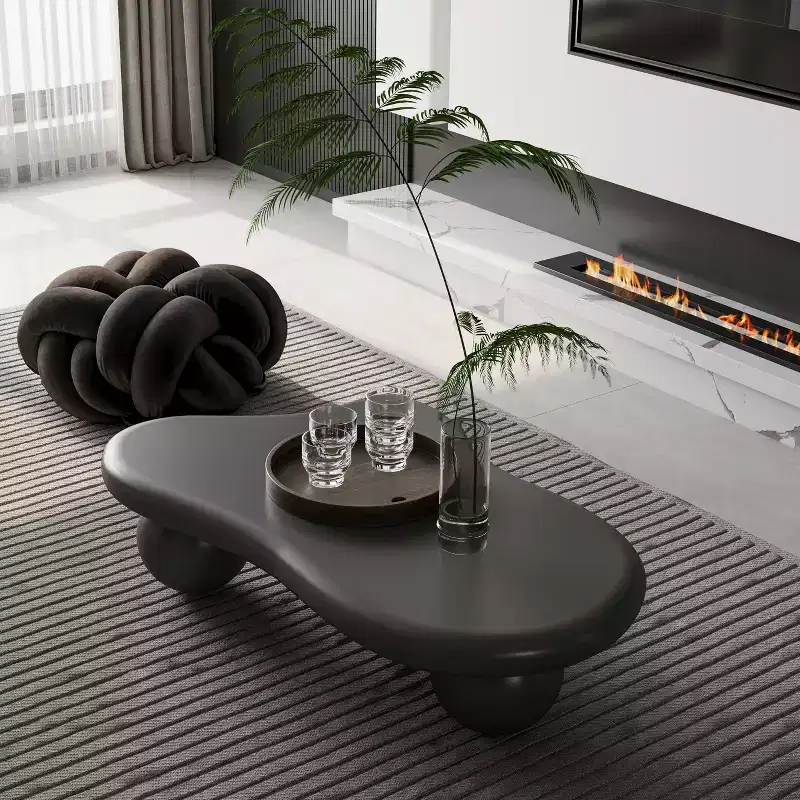 Cloud-Shape Coffee Table with Ball Legs, Black