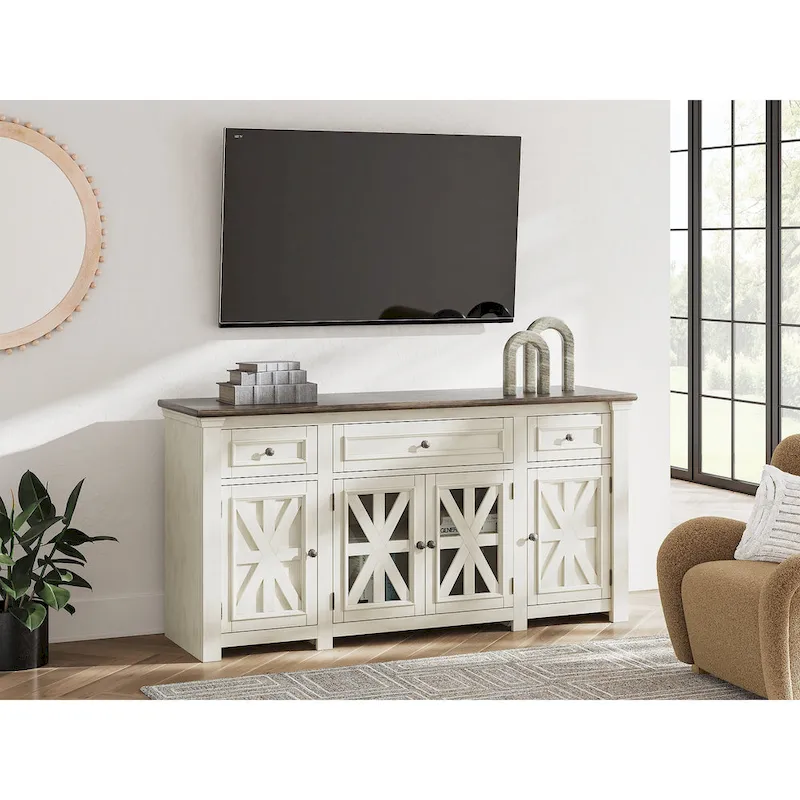 White/Gray 73 TV Stand for TVs up to 83 - 72.5 W x 20.25 D x 36.13 H