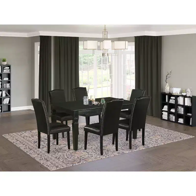 HomeStock 7 Piece Dining Table Set Modern Black Finish