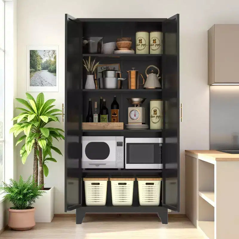 71'' Metal Storage Cabinet with Doors and Adjustable Shelves, for Bedroom, Living Room, Kitchen �C Black