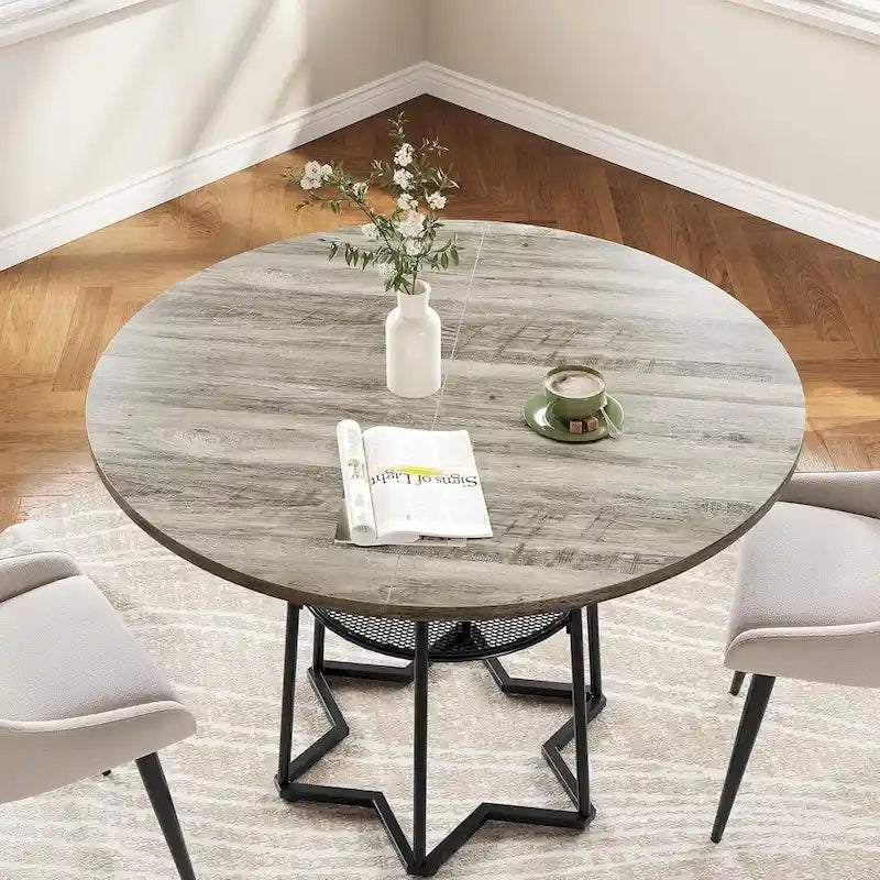 Round Kitchen Dining Table with Storage Rack - N/A