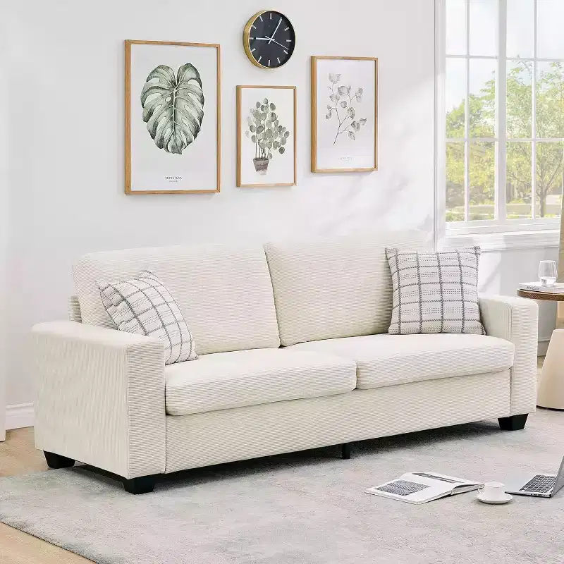 84-Inch Corduroy Upholstered Sofa with Pillow Back