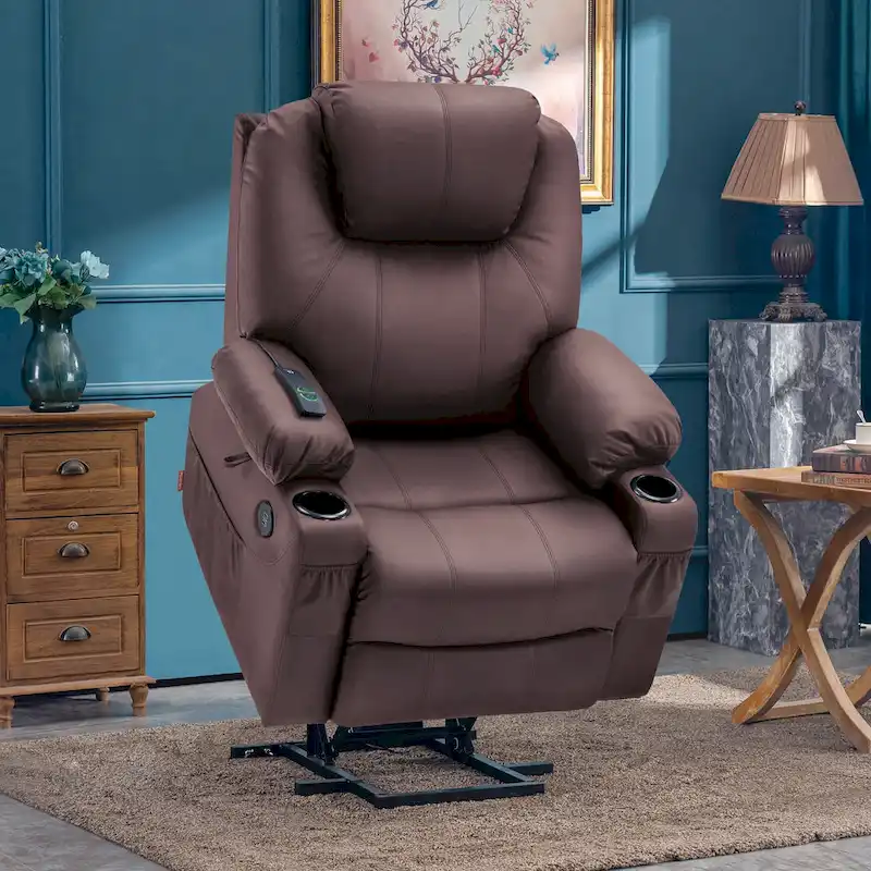 MCombo Electric Power Lift Recliner Chair Sofa with Massage and Heat, 3 Positions, USB Ports, Faux Leather 7040