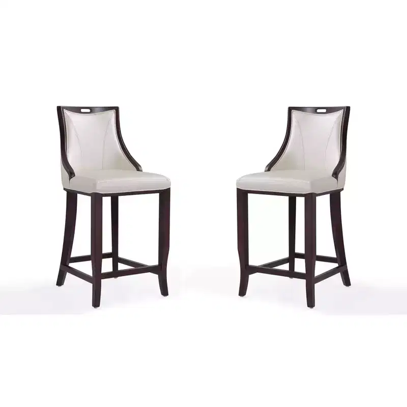 Set of 2 Emperor Upholstered Beech Wood Faux Leather Barstools - Manhattan Comfort