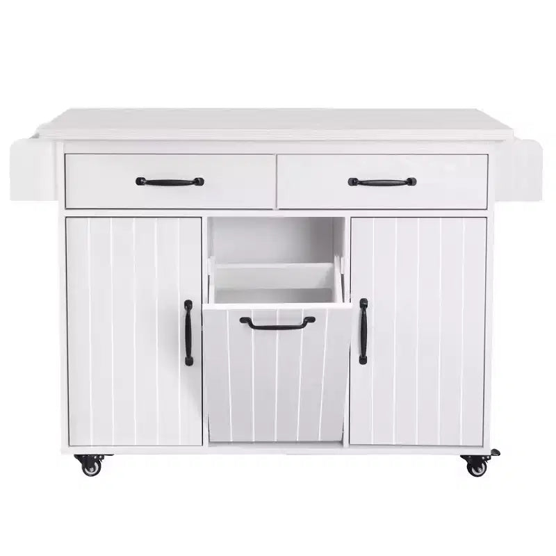 Kitchen Island Cart with Tilt-Out Trash Storage and Rolling Wheels, White