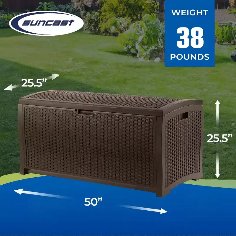 COZONY 99 Gallon Wicker Outdoor Deck Box, Horizontal Water Resistant Storage with Hinged Lid for Patio Deck Yard Garage