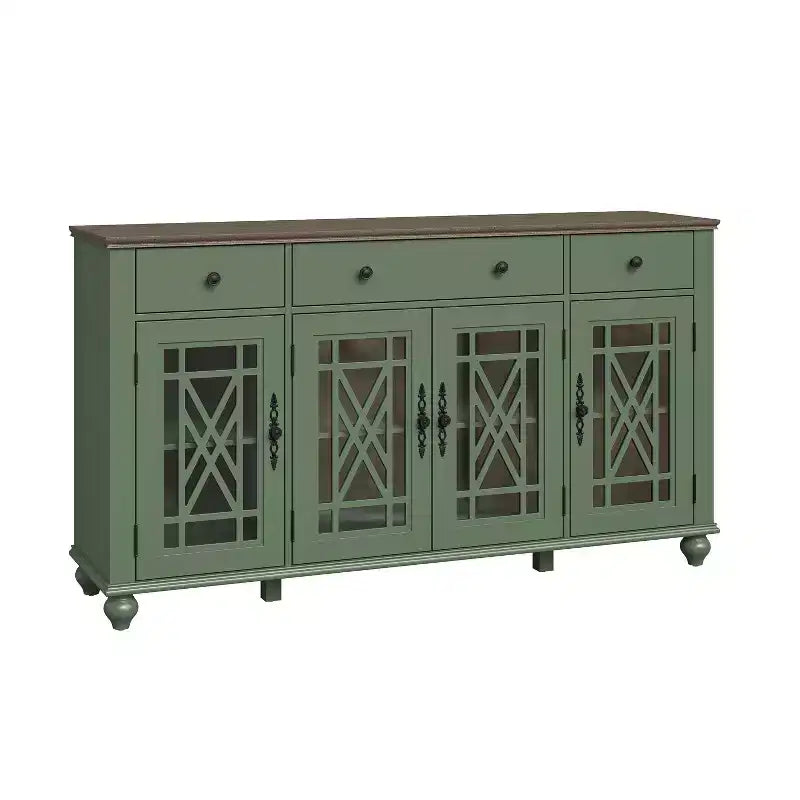 63 Vintage Style Buffet Sideboard Cabinet with Drawers, Green
