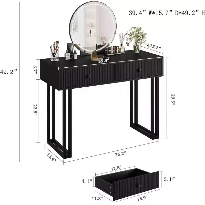 Vanity Desk with Mirror and Lights, Small Makeup Vanity with 2/5 Drawers for Bedroom, Modern Makeup Vanity Organizer with 3 Color Lights