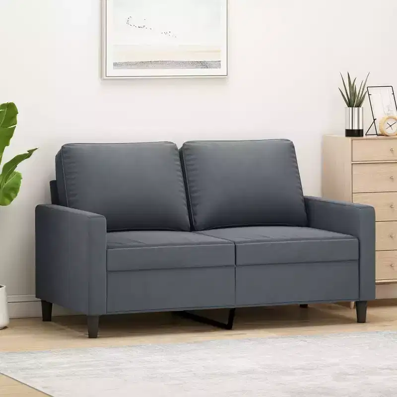 Dark Gray Velvet 2-Seater Loveseat, Upholstered, Metal Frame