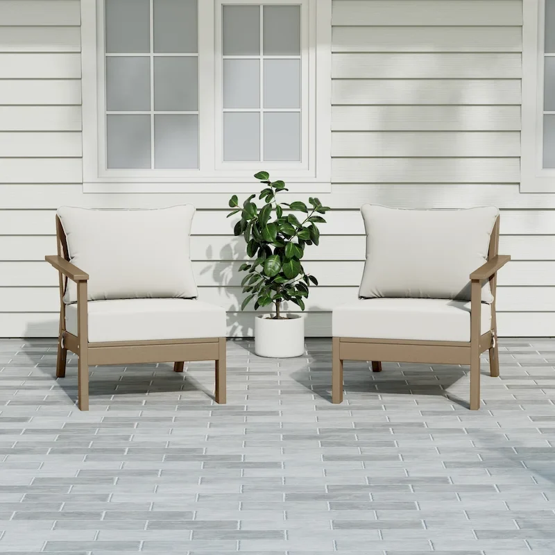 Polytrends Birchwood All Weather HDPE Outdoor Patio Deep Seating Weathered Wood Loveseat (2-Piece)