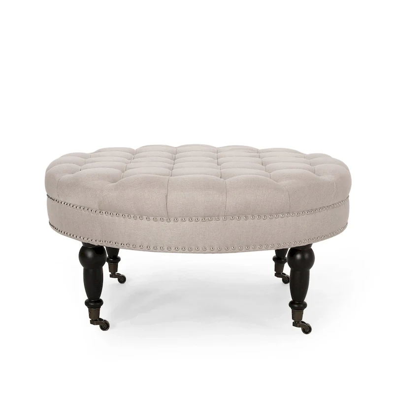 Cimarron Contemporary Round Ottoman with Rolling Casters by Christopher Knight Home