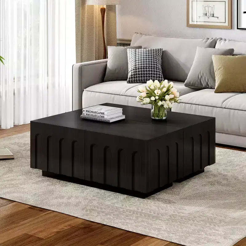 80 Arched TV Stand & Coffee Table with 4 Drawers, Multi-Functional Storage Cabinet