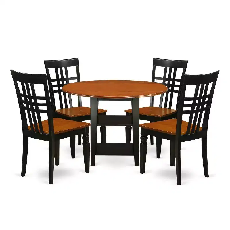 HomeStock 5-Pc Black and Cherry Finish Solid Wood Top - Round Dining Room Set - Seats-4