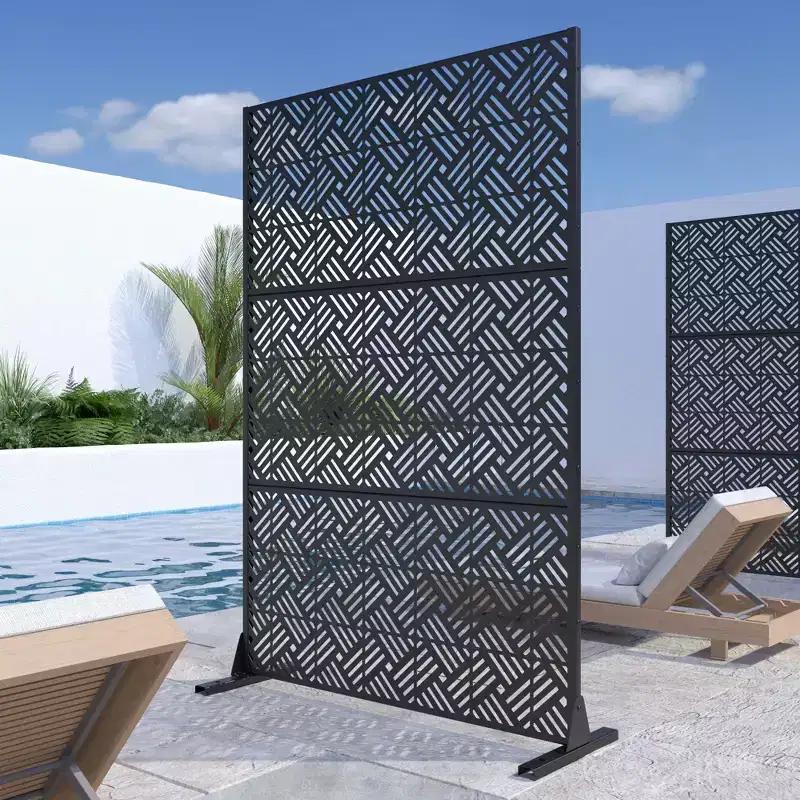 Black Galvanized Steel Louvered Privacy Screen 183x120x40cm Outdoor