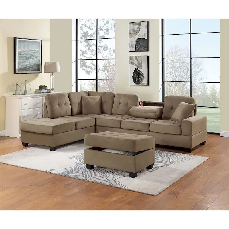 Poundex 3-Piece Sectional Set W/ Ottoman