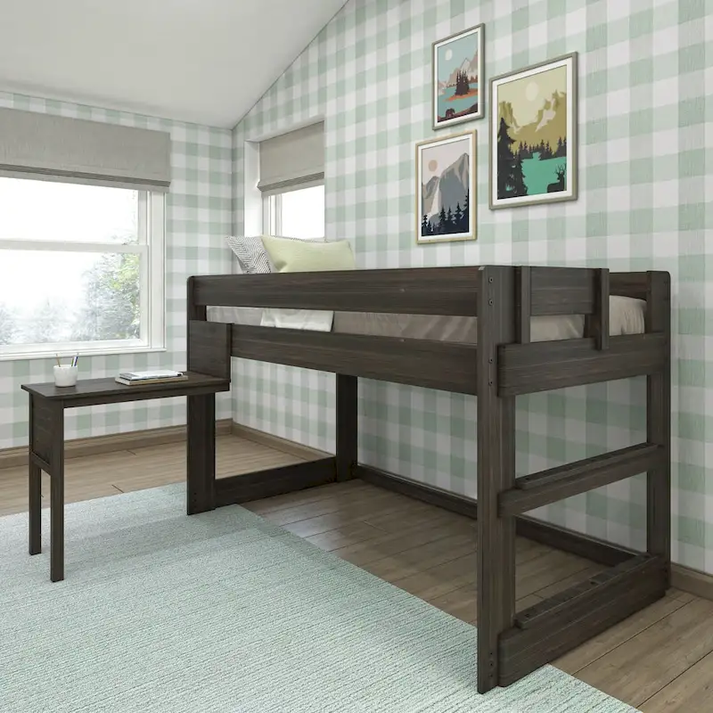 Farmhouse Twin-Size Low Loft with Hook-on Desk
