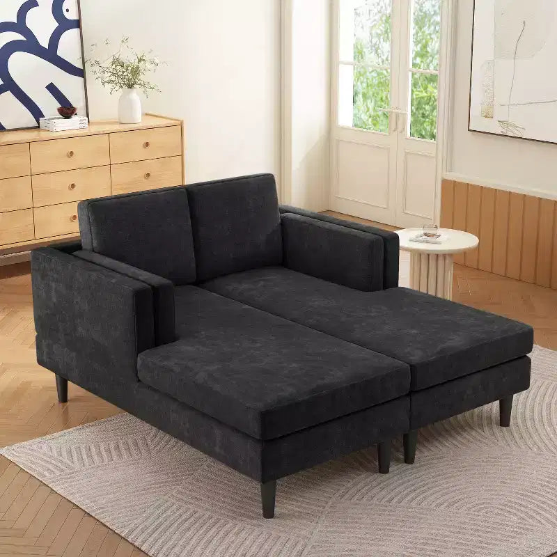 Modern 53.5 Chenille Chaise Lounge Sofa, Convertible 2-Seat with High-Density Foam Cushions, 500 lb Capacity