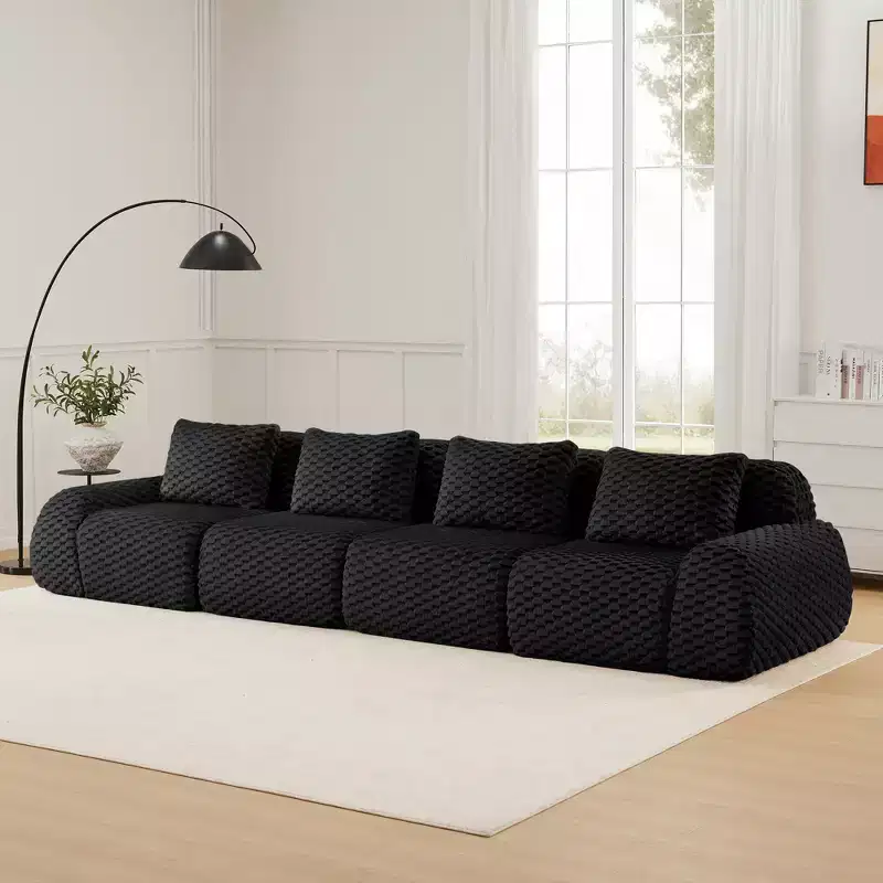 146 Modular Sectional Sofa Flannelette 4-Seater Deep Seat Buckle No Assembly Black