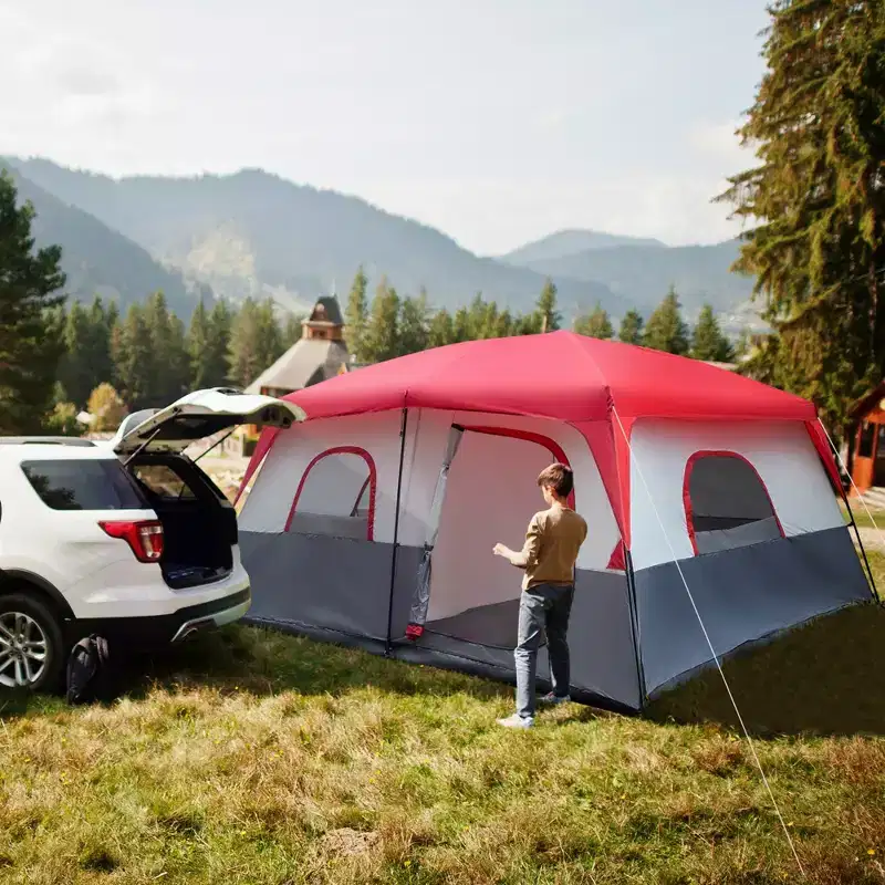 NAYSAYE Camping Tent 1-4 Person Portable Double Door Instant Setup Waterproof Tent with Spider Foot Structure, Red