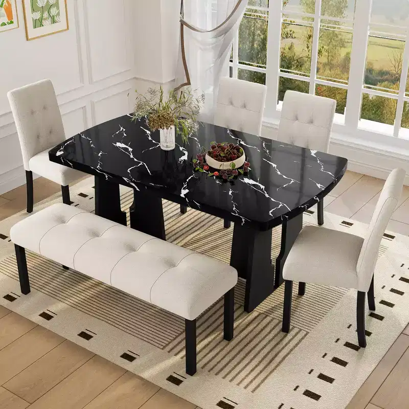 GDFStudio Hopkins Modern Tufted Linen Dining Bench with Rubber Wood Legs