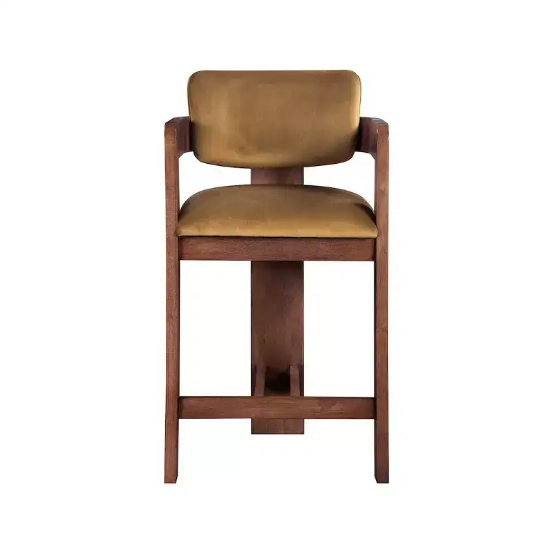 Saddle Velvet Counter Stool �C Fluted Walnut Wood, 460 GSM Velvet