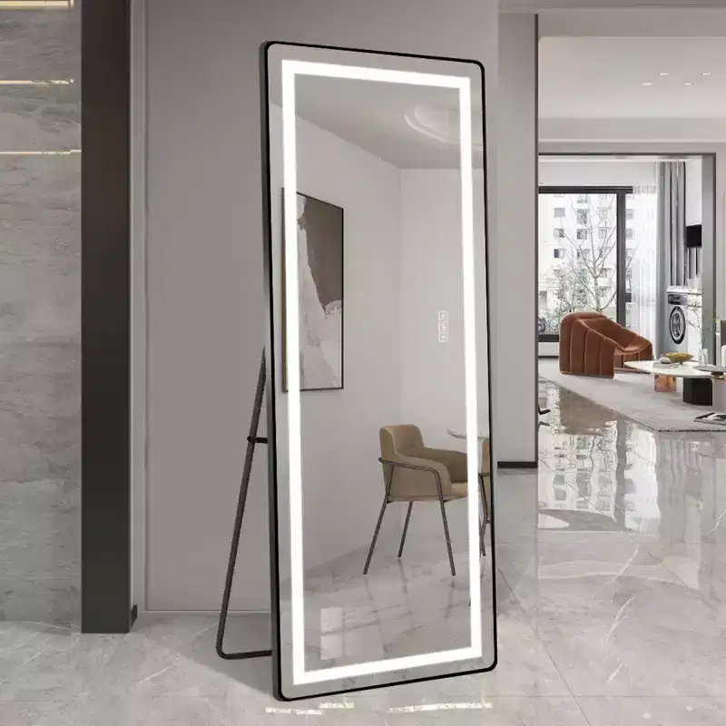 Full-Length Vertical LED Mirror with Bracket, Freestanding or Wall-Mounted, Modern Vanity Mirror for Bedroom and Dressing Room