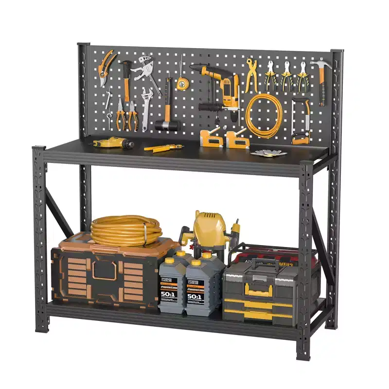 Clihome 47.2H Heavy Duty Storage Shelves with Pegboard for Garage Pantry Kitchen