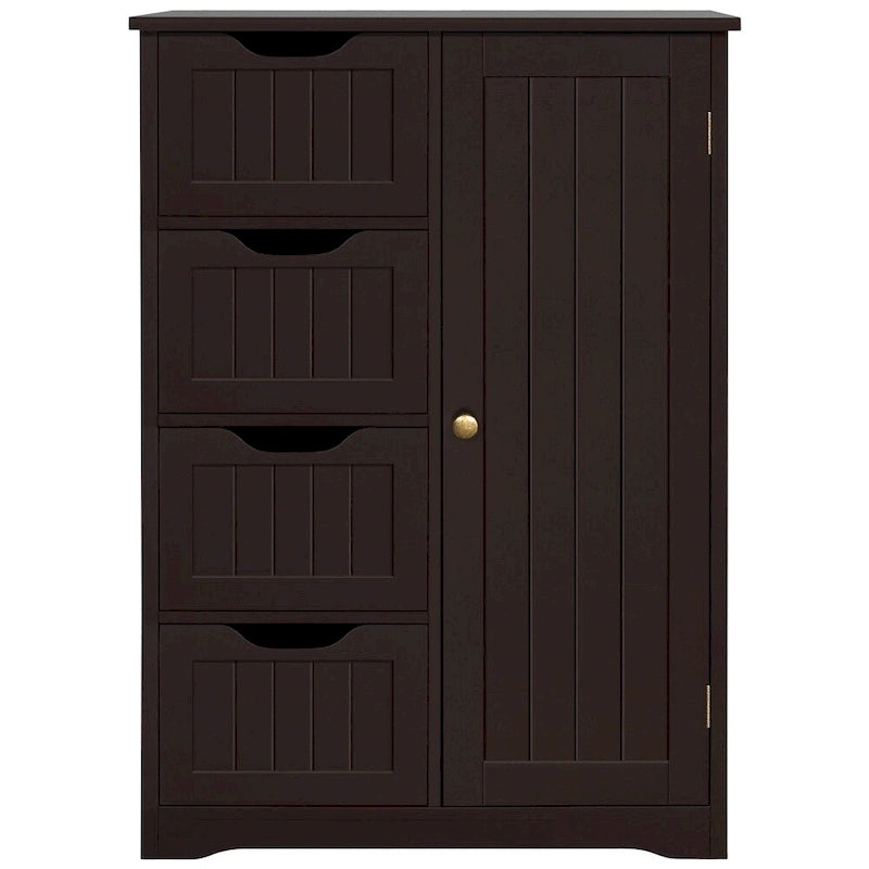 Yaheetech Large Bathroom Storage Cabinet Free-Standing Floor Cabinet with 4 Drawers and 1 Cupboard - N/A