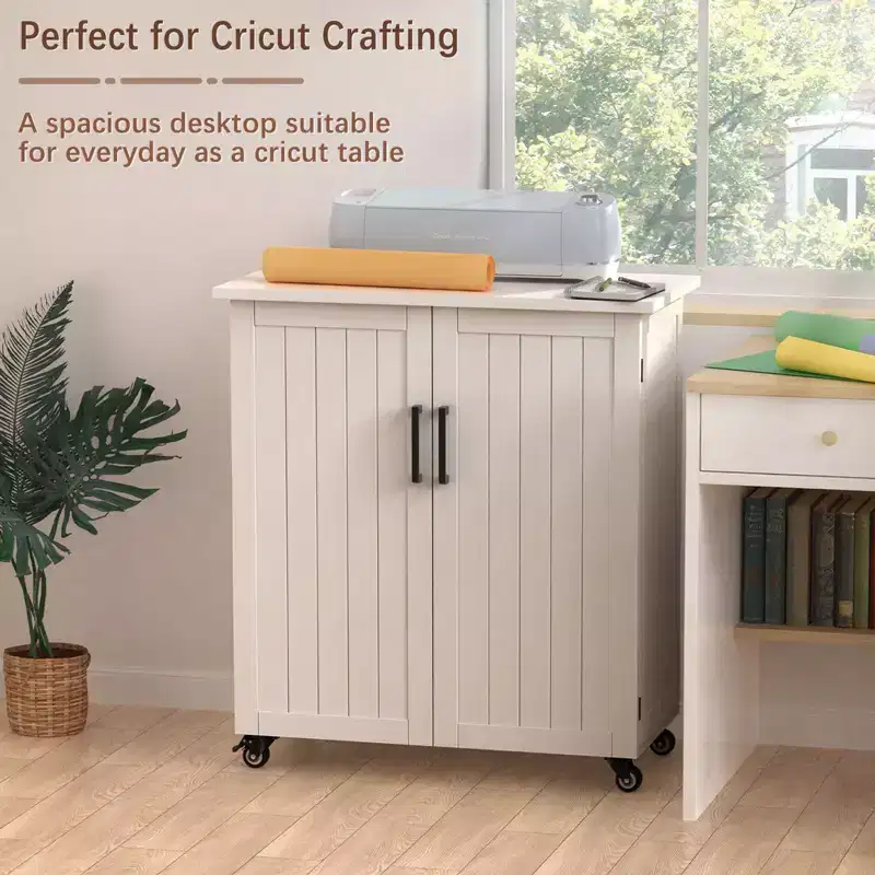 GDLF Craft Cart Compatible with Cricut Machine, Rolling Cricut Cabinet with Storage 31.6W x 15.8D x 34.9H