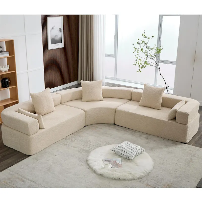111 Oversized Boucle L-Shaped Corner Modular Sectional Sofa, 3-Piece Free Combination