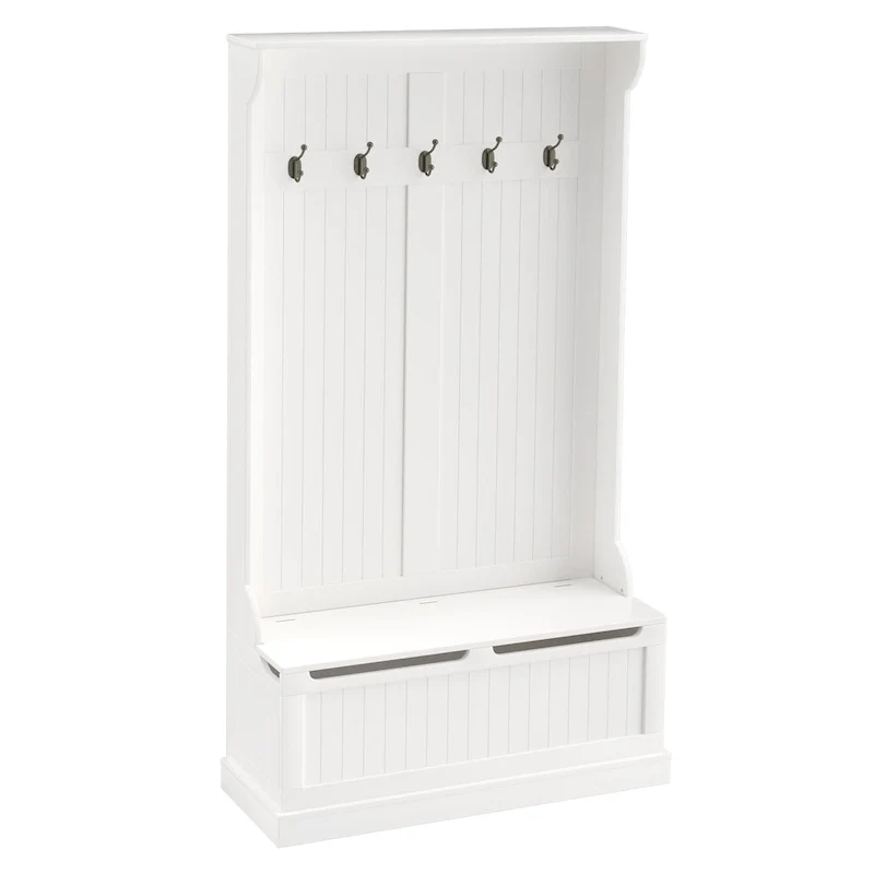 HOMCOM 71 3-In-1 Hall Tree Storage Bench and Coat Rack with 5 Steel Double Hooks, and Anti-Topple Anchor for Entryway