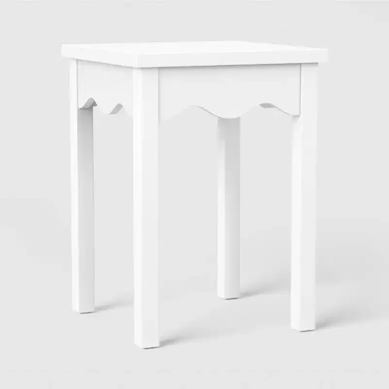 Wavy Scallop End Table | White Rubberwood Side Table