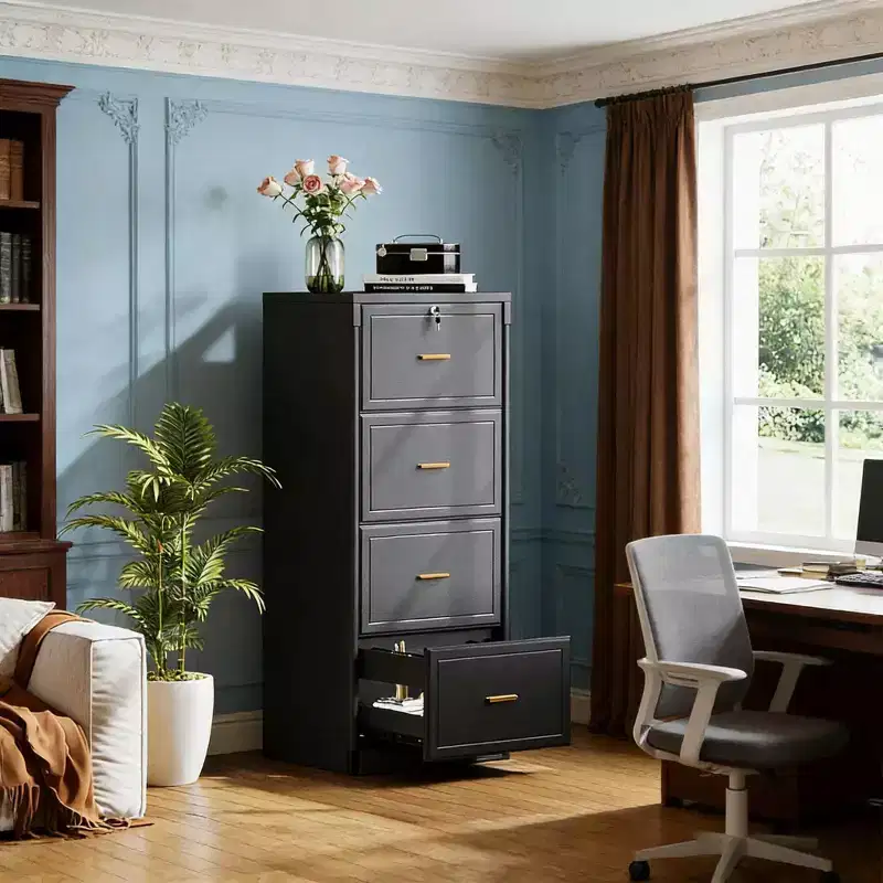 File Cabinet, Vertical Filing Cabinet with 4 Storage Drawers