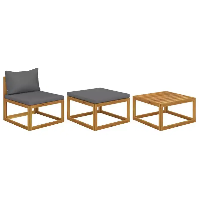 vidaXL Patio Lounge Set Outdoor Sectional Sofa with Cushions Solid Acacia Wood - Dark Gray Middle Sofa + Footrest + Table