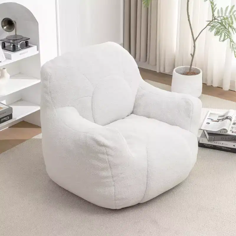 TUYOHW Tufted Bean Bag Chair with Memory Foam and Soft Stuffed Filling, Comfy Chair Lazy Sofa Chair for Ultimate Relaxation for Living Room, White