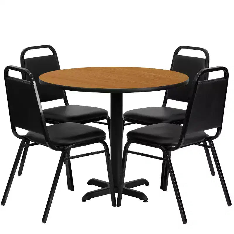 Emma and Oliver 36 Round Laminate X-Base Table Set with 4 Banquet Chairs