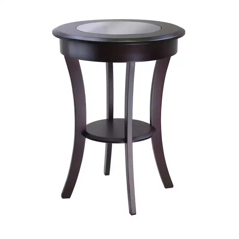 Round Glass-Top Accent Table �C Cappuccino, Flared Legs, 68,6 cm Height