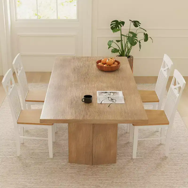 Costway Farmhouse Dining Chair Set of 4 Wooden Kitchen Chair w/ Rubber Wood Frame