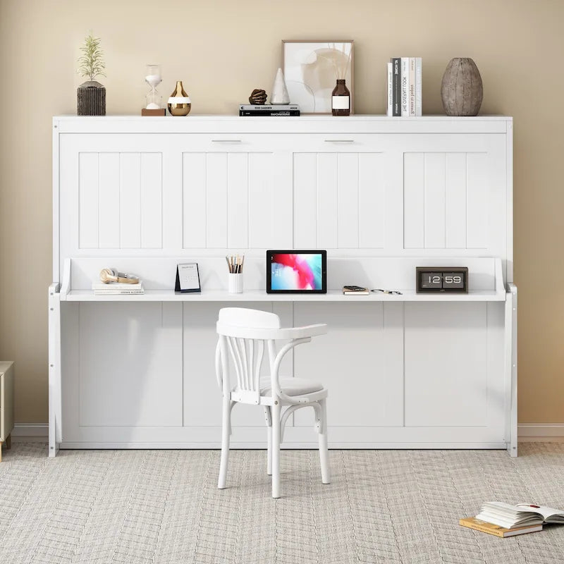 Queen/Full Size Murphy Bed with Hydraulic Lift & Desk Design