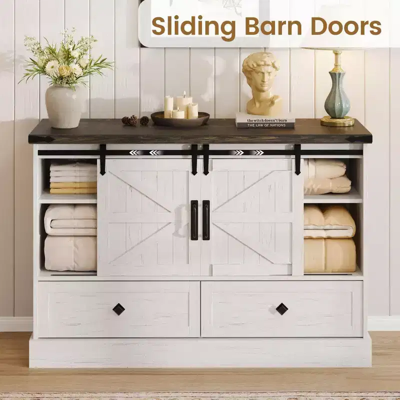 4-Drawer Dresser with Sliding Barn Doors 鈥?45.1Wx15.7Dx31.8H, MDF