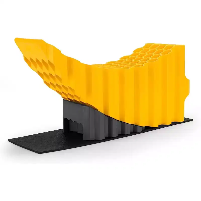 Camco Curved Trailer Aid, Chock, & Pad Flat Tire Changing Ramp with 6.5 Lifting Capability for Tandem Axle Trailer, Holds Up to 20,000 Pounds, Yellow