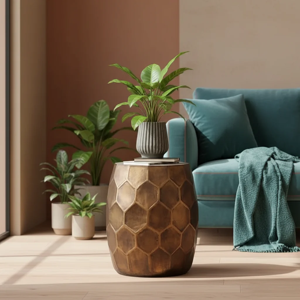 Round Copper Concrete End Table, Outdoor Side Table or Stool for Patio
