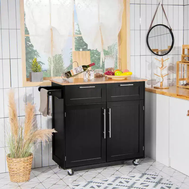 Rolling Kitchen Cart Island �C Heavy Duty Storage Trolley with Drawers & Cabinet