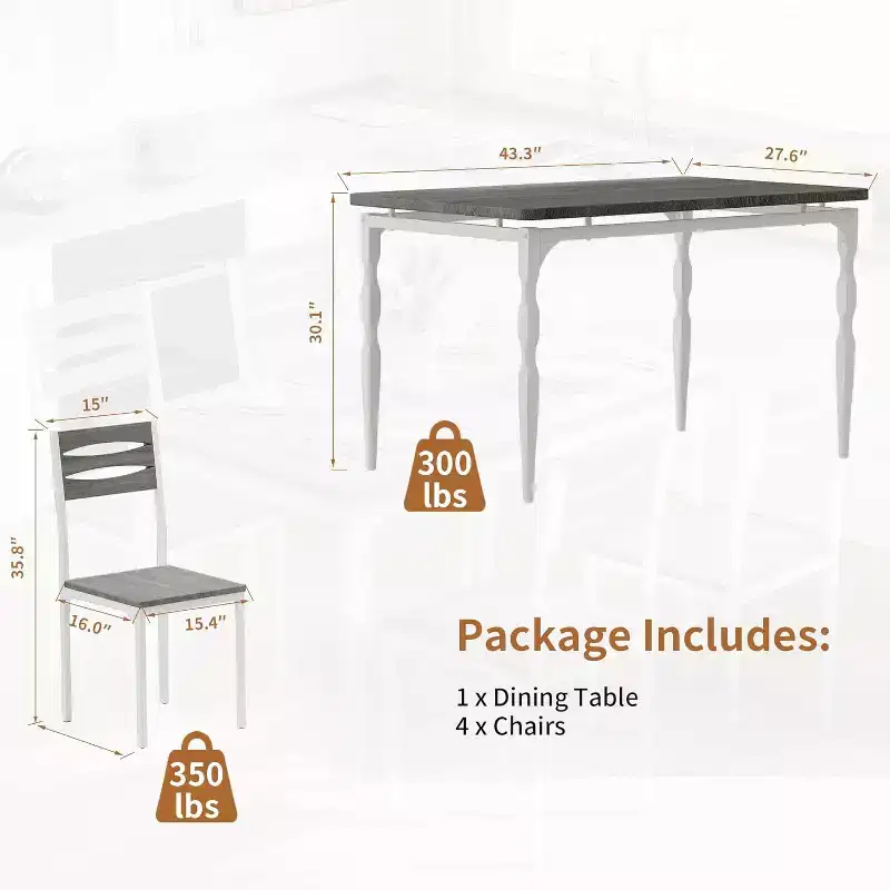 4-Piece Dining Table and Chairs Set for 4 Person, Modern Kitchen & Dining Room Furniture, Easy Assembly Space-Saving Table with 4 Chairs