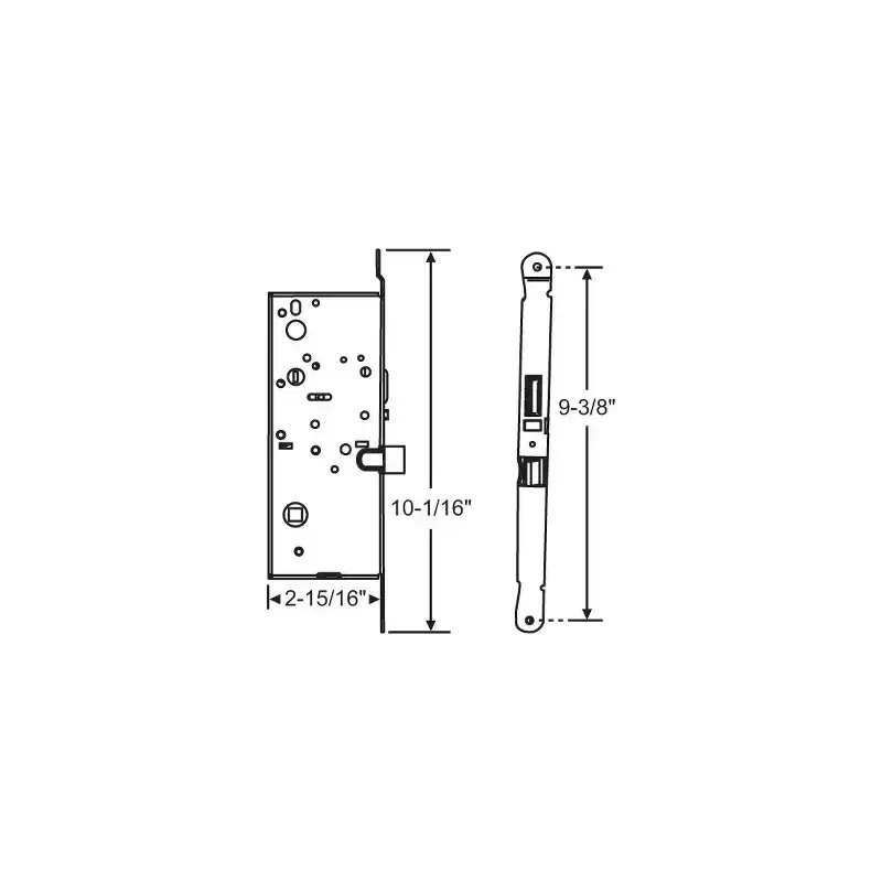 Brixwell Single Point Mortise Lock, Steel Material, 10-1/16 Face Plate Height, 2-15/16 Backset Width, 9-3/8 Hole Center Spacing, Gray Finish