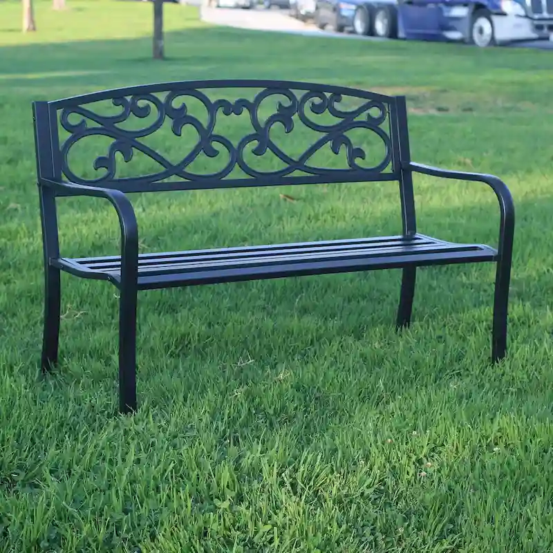 Outdoor Cast Iron Park Decorative Bench - 34.25 H x 50 W x 23.62 D