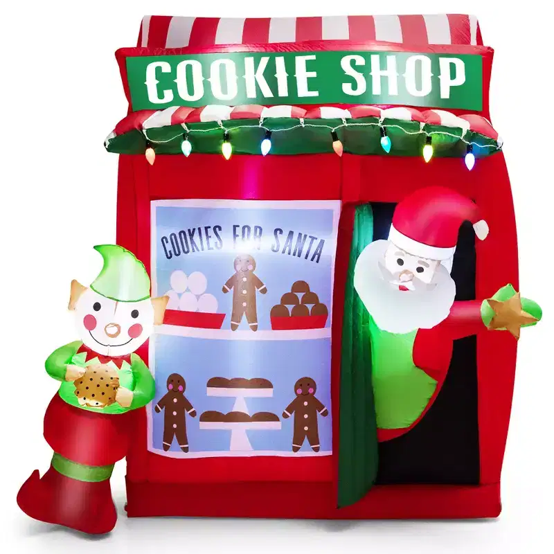 Gymax 6.3' Christmas Inflatable Gingerbread Cookie Shop w/ Santa Clause Perfect Decoration w/ LED Lights for Gardens Lawns Shopping Centers