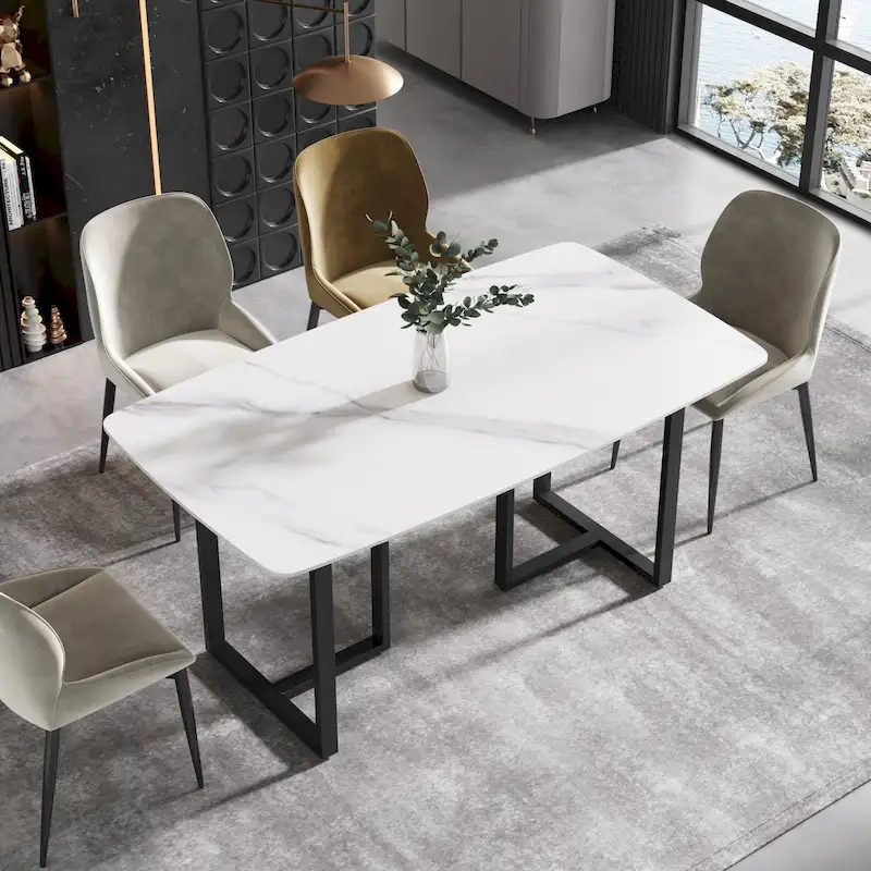 63 Inch Rectangular Dining Table with Sintered Stone Top